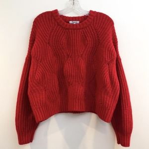 Madewell Wool Blend Red Crew Neck Balloon Sleeve Boho Classic Chunky Sweater XL